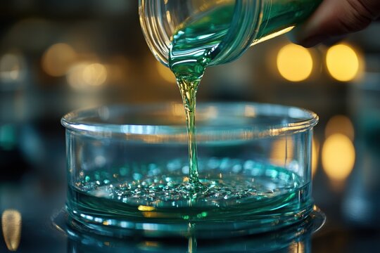 Liquid paraffin Hydrotreated vegetable oil Dry lubricant hydrogel micellar exfoliant Enveda Biosciences Hexagon Bio H2 green steel Magic molecule A close-up of hand pouring biofuel into clear contain