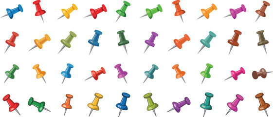 Collection of colorful Push pin set on white background vector art.