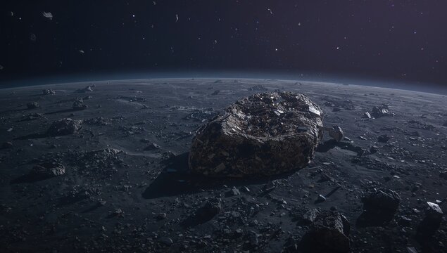 3D illustration featuring a meteorite amidst an asteroid field, suitable for space exploration themes - Powered by Adobe