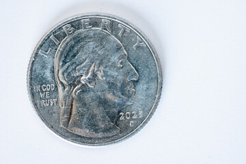 Close-up of a 2025 Denver-minted Washington quarter obverse showing LIBERTY, IN GOD WE TRUST, D mint mark and clear reeded edge.