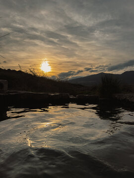 Hot springs of Bultei, Sardinia, natural thermal pool in rural landscape