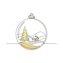 Fototapeta premium Christmas ornament featuring a snowy landscape with a cabin and tree 