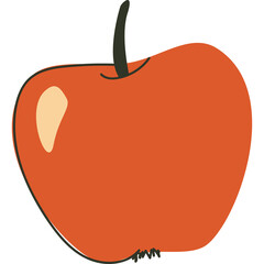 Red Apple with Stem and Subtle Highlights on a Transparent Background Simple Flat Graphic Design