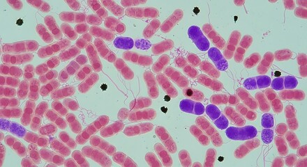 High magnification micrograph of anthrax bacteria infecting red blood cells.