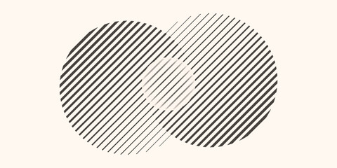 Transition in two circles with parallel lines. Abstract art geometric background for logo, icon, tattoo.
