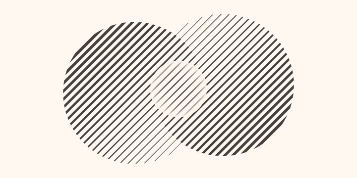 Transition in two circles with parallel lines. Abstract art geometric background for logo, icon, tattoo.