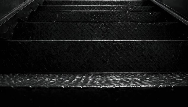 Metal checker plate texture forming staircase steps, suitable for safety applications