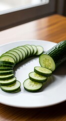 Fresh Cucumber Slices on White Plate - A Healthy Snack.