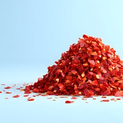 Vibrant Red Flower Petals Piled on Light Blue Background