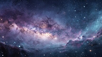 Fototapeta premium Vibrant view of a distant galaxy with colorful nebula and bright stars in the night sky