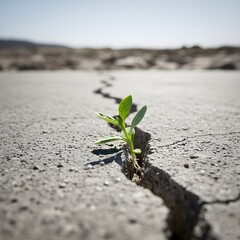 Resilience Concept Plant Growing From Concrete