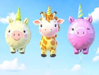 Naklejka premium Party Animal Balloons Floating