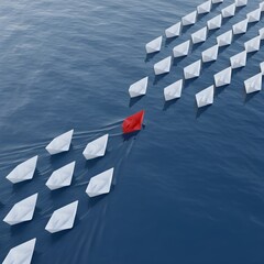 Leadership Concept with Red Paper Boat