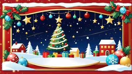Cozy Christmas Scene with Decorated Tree and Presents Under a Starry Night Sky