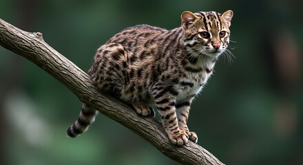 Leopard Cat Perched on a Branch in Natural Habitat.
