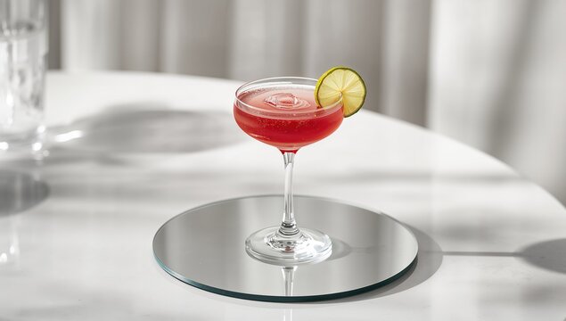 Classic cocktail elegantly arranged on a reflective surface, highlighting its intricate details