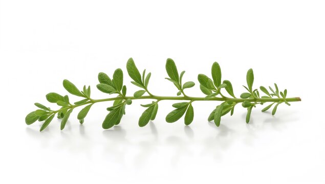 Newly picked oregano sprig resting on a white background