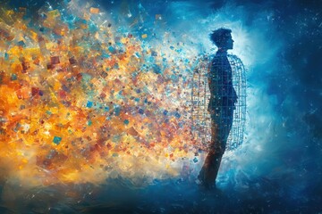 Digital transformation SD-WAN Latent space Ai singularity Data engineering aphantasia Applied intuition Promeai Delve The zero proof rendering A stylized image of person under rain sharp triangular s