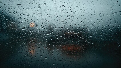 Illumination and raindrops on a foggy glass surface as backdrop