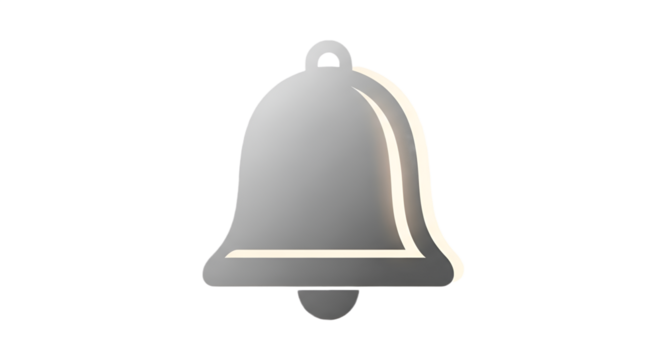 A stylized silver bell illustration against a black backdrop creates visual interest and simplicity.