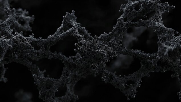 Black molecular mesh structure rendered, showcasing intricate design and potential applications in advanced materials
