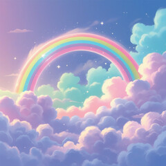 Dreamy Pastel Rainbow Floating Above Soft Clouds