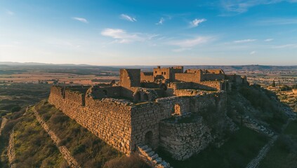 Perspective of ancient stone fortress in Mediterranean region