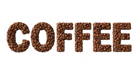 Coffee beans spell out 'coffee' text, aromatic roasted seeds