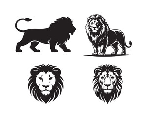 lion silhouette set, lion collection, jungle king silhouette, roaring lion, lion head vector, majestic lion design, african lion vector, powerful lion illustration