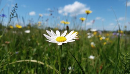 Beautiful daisy flower illuminated by sunlight, ideal for summer-themed visuals