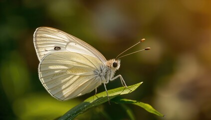 Bright white butterfly basking in sunlight outdoors