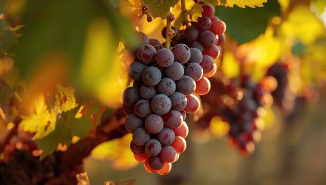 Close-up of clusters of ripe wine grapes on vine, showcasing potential benefits of antioxidant-rich fruit - Powered by Adobe