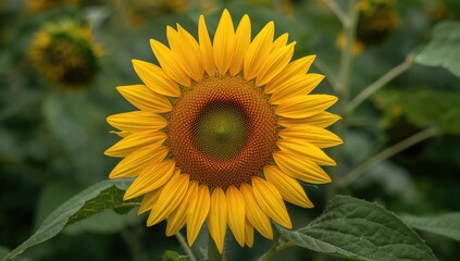 Obraz premium Sunflowers with robust green stems and vibrant yellow petals, seasonal change