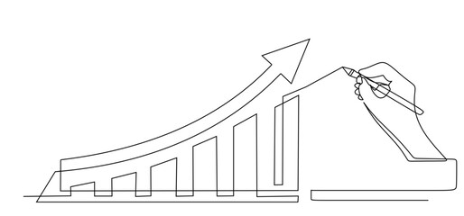 Hand drawing a rising graph with upward trends showing business growth and positive cash flow