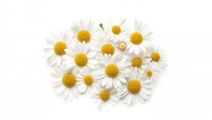 Chamomile flowers on a plain white backdrop without shadows