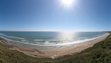 Wide-angle view of the ocean stretching outward from the coastline