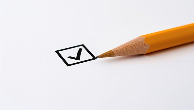 Checked box and pencil, focus on organization and task completion