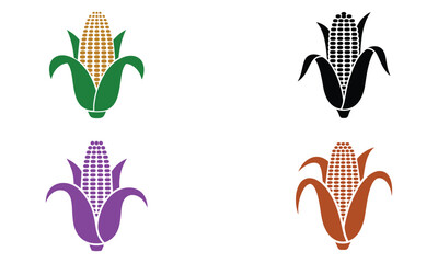 Colorful corn icon set with husk design on white background  
