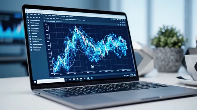 Data Visualization Animation on Laptop Screen, Coding and Analytics