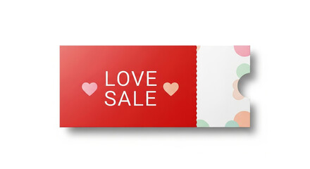 Valentine coupon ticket with love sale text and pastel heart background, perfect for romantic promotion design. Mockup, FPO, placement, copy space