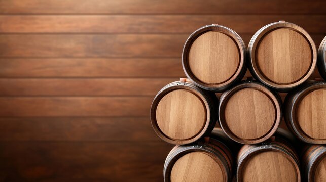 Exploring the charm of empty wine barrels stacked harmoniously in a rustic cellar with vintage allure