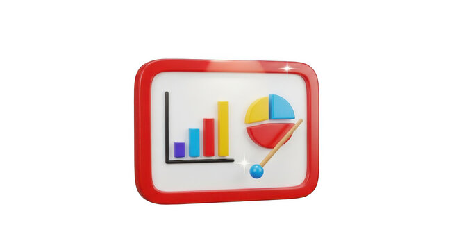 3D Rendered Presentation Board with Bar and Pie Charts and Pointer bar chart isolated on a transparent background