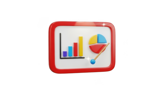 3D Rendered Presentation Board with Bar and Pie Charts and Pointer bar chart isolated on a transparent background