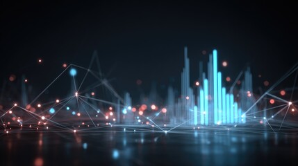 Abstract Digital Data Visualization with Colorful Light Effects and Geometric Lines Representing Information Flow and Network Connections