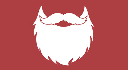 a classic Santa Claus beard and mustache silhouette on a festive red background