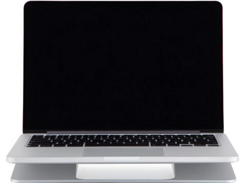 Modern aluminum laptop open on white background, ideal for technology, remote work, or digital business themes.
