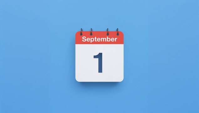 3D calendar displaying September 1st, cartoon icon in blue background, marking the start of the school year