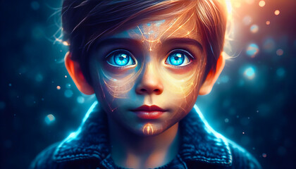 Obraz premium Techno-Light Child with Glowing Eyes 