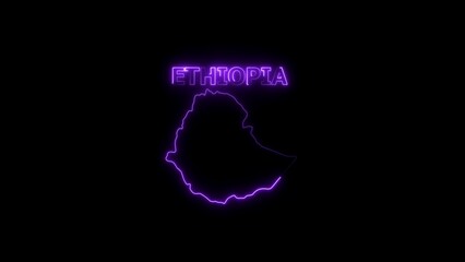Ethiopia map outline with glowing purple neon text on black background country Africa