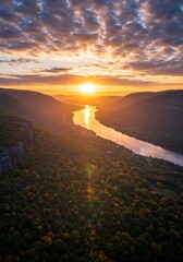 River Valley Sunrise - A Golden Dawn Over the Landscape.